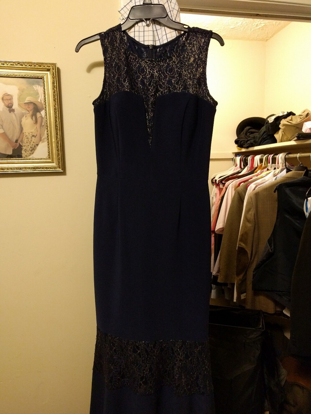 Alex Evenings Navy Lace Inset Sleeveless Maxi Dress